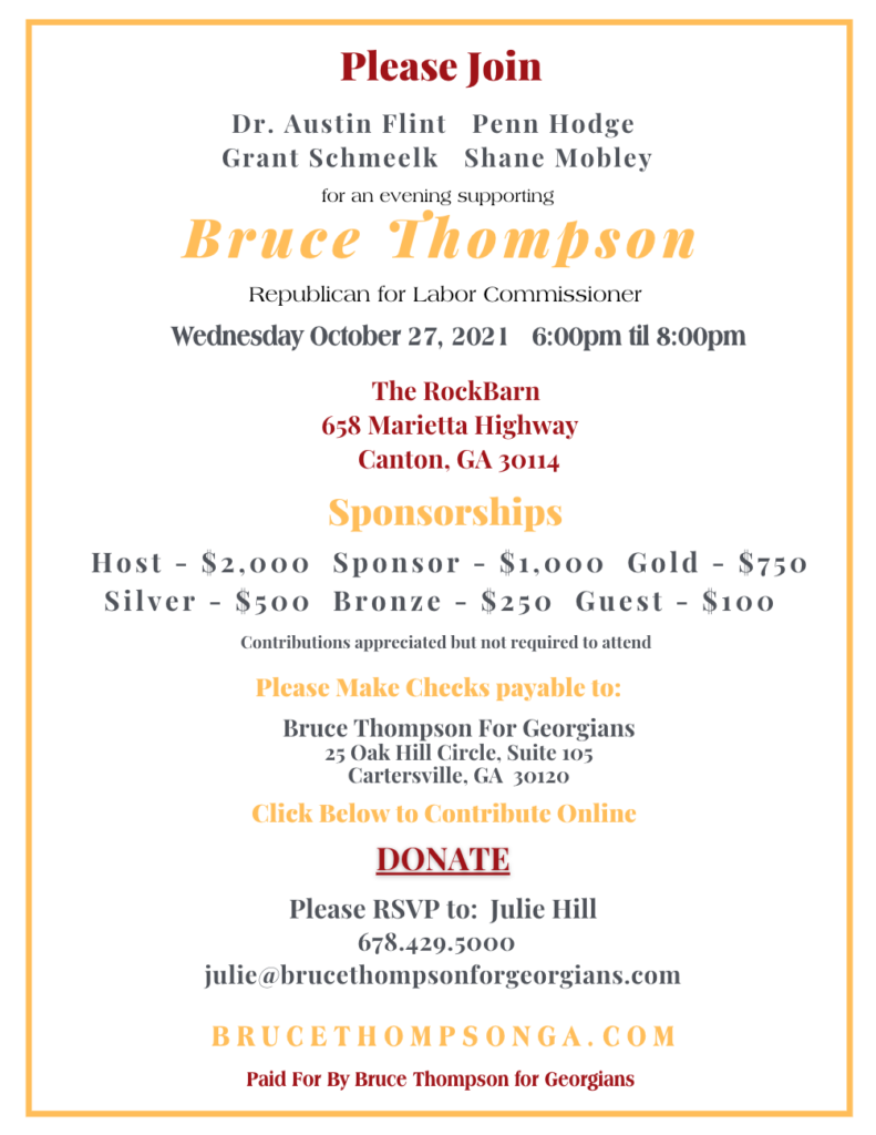RockBarn Guest Invitation - Bruce Thompson for GA Labor Commissioner